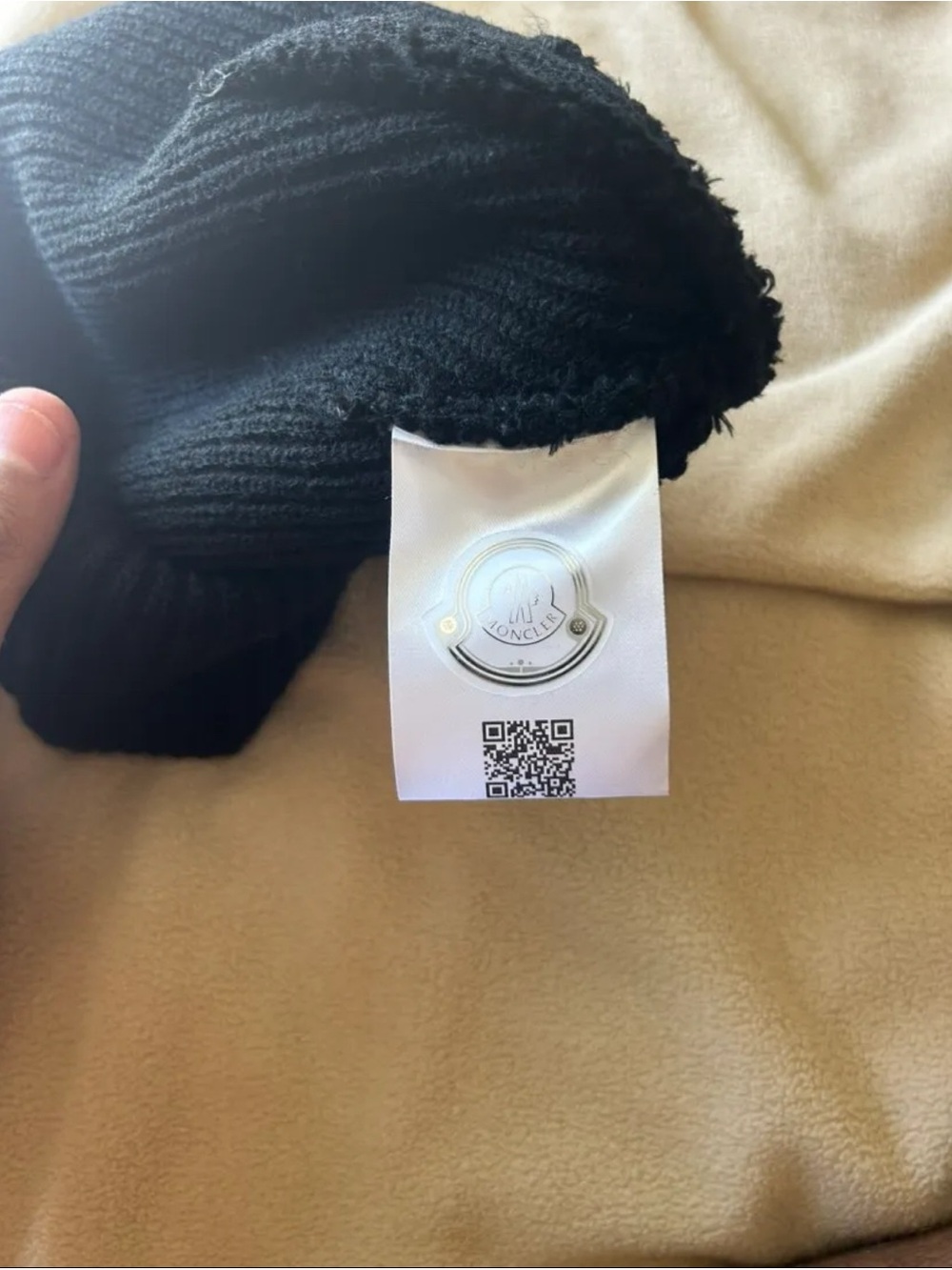 Moncler Black Ribbed Cuff Beanie with Logo Patch - Picture 3 of 4
